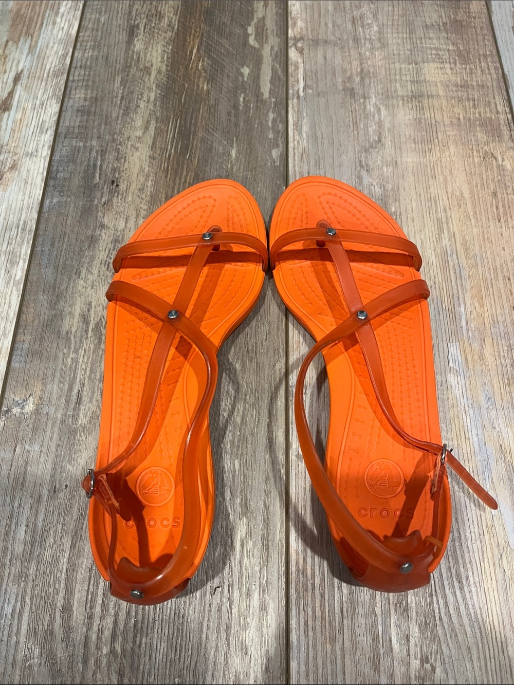 CROCS Women's Bright Orange Jelly Strappy Sandals